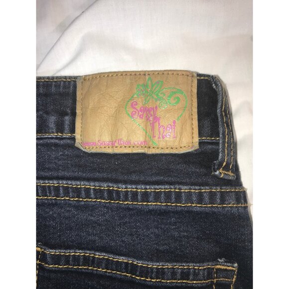 Sassy Thai Women's Vintage Blue & Black Beaded Flare Jeans - Picture 5 of 10